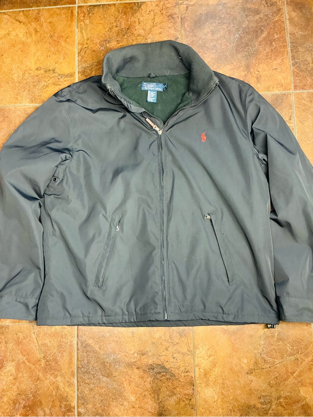 Polo Ralph Lauren Men's Black Jacket with Fleece Lining and Red Polo Pony